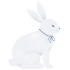 Illustration of a White Rabbit with Blue Ribbon