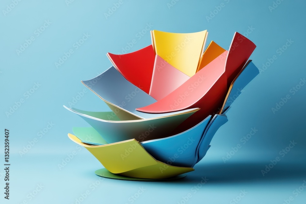 Poster colorful stacked shapes create an abstract three dimensional object composition