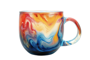 3D Glass Mug with Artistic Painted Design Isolated on White Transparent Background