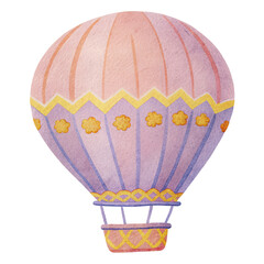 beautiful watercolor hot air balloon in soft pastel colors, perfect for travel themes