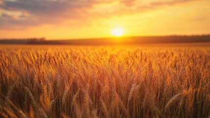 Obraz premium a wheat field at sunset 