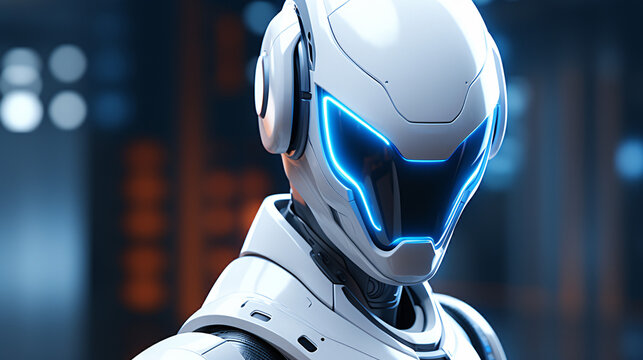 A minimalist 2D AI-powered humanoid robot design with a high-technology futuristic background, sleek and modern.