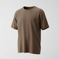 Brown Oversized Heavy T-Shirt Mockup on a Bright Background &ndash; Realistic Fabric Folds and Creases
