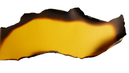 a torn piece of paper with a scorched effect and a yellow area that looks like the sun 