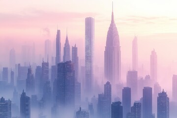 Fototapeta premium A misty cityscape featuring tall buildings and architectural designs