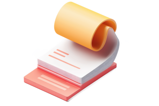 3D Invoice Icon with Stacked Paper Sheets Isolated on White Transparent Background