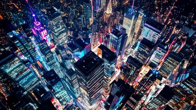 夜の都市の空中俯瞰