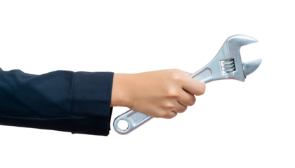 a hand firmly grasping an adjustable wrench, showcasing precision and control