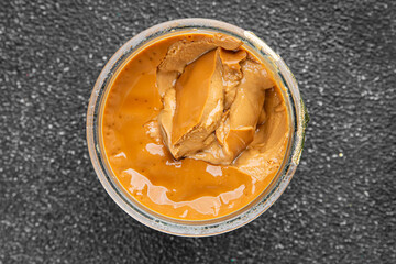 Coffee dessert mousse cream sweet vegetables dish fresh tasty gourmet food background on table rustic food top view copy space