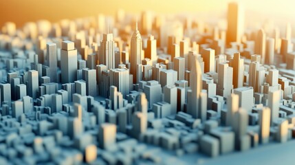 A detailed small scale model of an urban city with skyscrapers