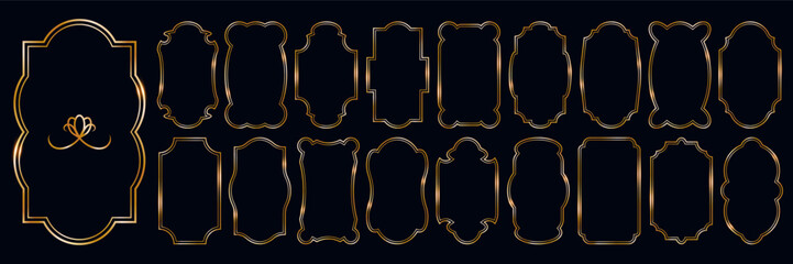 gold vintage frames set. elegant borders with thin geometric double line