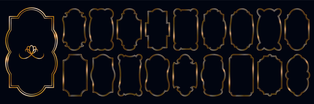 gold vintage frames set. elegant borders with thin geometric double line