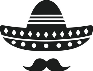 Minimalist Sombrero and Mustache Vector Silhouette – Mexican Culture Symbol