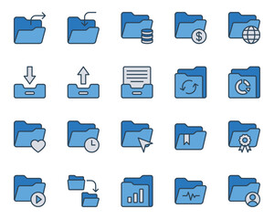 Filled blue outline icons set for Folder.