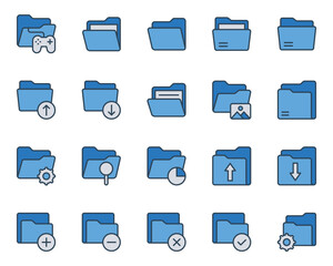Filled blue outline icons set for Folder.