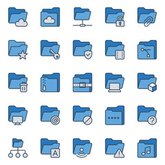 Filled blue outline icons set for Folder.