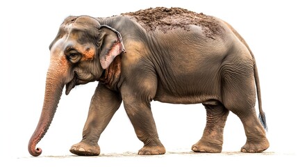 Obraz premium Isolated View of Asian Elephant Walking on White Background