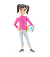 3d girl standing and holding beach ball