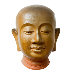 a close-up of a serene golden Buddha head statue. This depicts peace and spiritual contemplation
