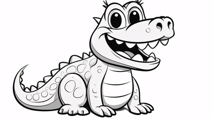 Obraz premium A simple black and white alligator-themed coloring page for kids, featuring fun and easy designs.