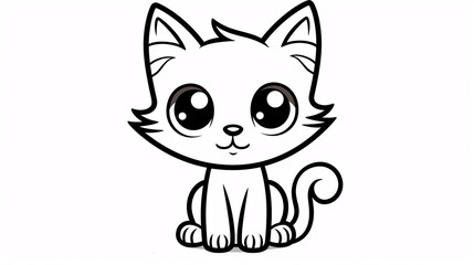 Fototapeta premium A simple black and white cat-themed coloring page for kids, featuring fun and easy designs.