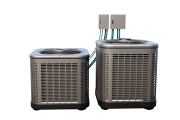 Air conditioner units. Cooling equipment. Air conditioning compressors isolated on white...