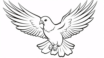 Obraz premium Minimalist black and white dove coloring page for kids, simple outline drawing for easy coloring.