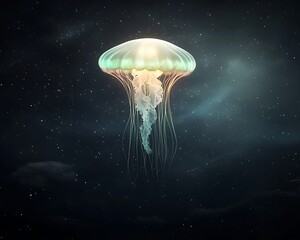 Glowing Jellyfish in Night Sky.