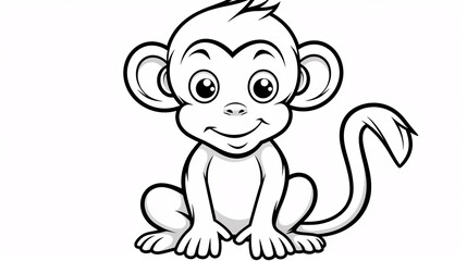 Obraz premium A simple black and white monkey-themed coloring page for kids, featuring fun and easy designs.