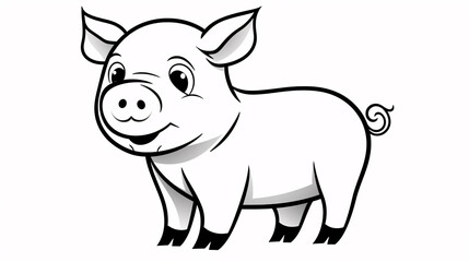 A simple black and white pig-themed coloring page for kids, featuring fun and easy designs.


