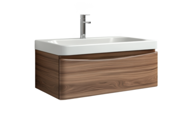 3D Modern Floating Vanity with Ceramic Sink Isolated on White Transparent Background