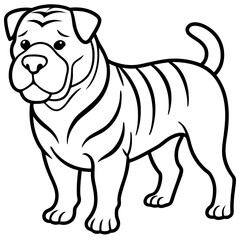 Obraz premium Shar-Pei Dog Line Art: A charming Shar-Pei dog, depicted in a simple yet expressive line drawing, stands proudly, showcasing its distinctive wrinkles and breed characteristics.
