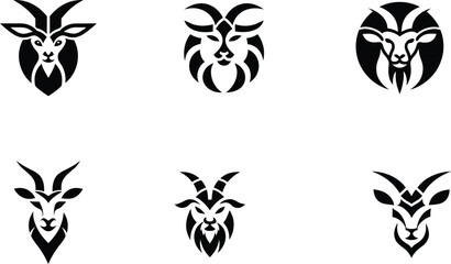 Goat head icon set vector silhouette