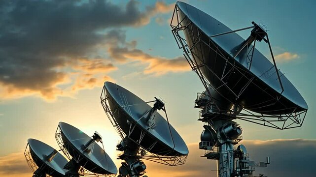 Satellitensch&uuml;sseln unter Sonnenuntergang am Horizont