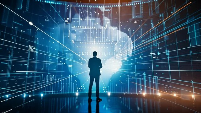 Mensch steht vor digitalem Herz aus Datenpunkten