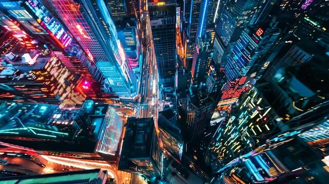 夜の都市の空中俯瞰