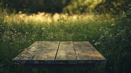 Fototapeta premium a wooden table in a field 