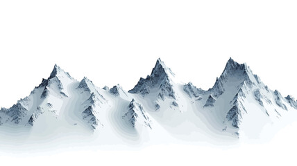 Obraz premium A digital rendering of a snow-capped mountain range against a white background. The image features several distinct peaks, rendered in shades of white and light blue, suggesting snow and ice. The