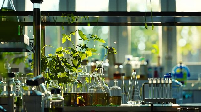 Pflanzen wachsen im sonnigen Laborfenster