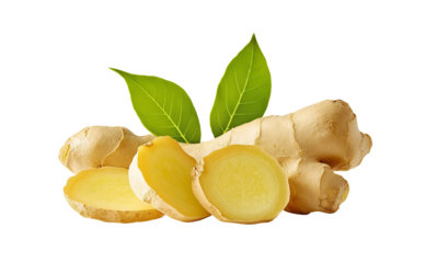 Fresh ginger root on transparent background, Cutout.