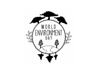 Simple color full vector design and White background Graphic for World Environment Day. A bold, stylized graphic celebrating World Environment Day. 5th June. World Environment Day. Minimalist World En
