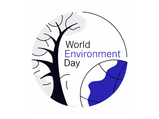 Simple color full vector design and White background Graphic for World Environment Day. A bold, stylized graphic celebrating World Environment Day. 5th June. World Environment Day. Minimalist World En