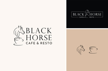 Equine Horse Head as a Smoke from Hot Coffee Cup Mug Line Art Drawing for Cafe logo design