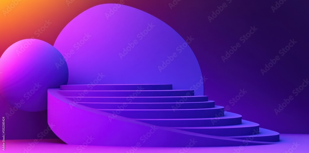 Poster purple steps and spheres against gradient background abstract concept image