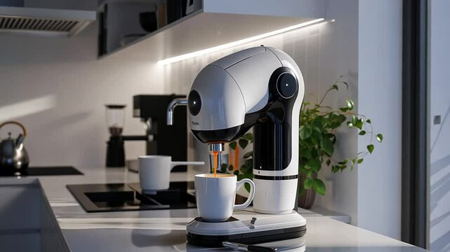 Moderne Kaffeemaschine auf K&uuml;chentheke