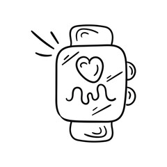 Fitness Watch line doodle icon with white background vector stock illustration