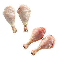 Set of raw chicken drumsticks isolated on white background
