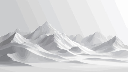 The image depicts a stylized, monochromatic rendering of a mountain range.  The mountains are depicted in varying shades of white and grey, creating a sense of depth and texture. The style is