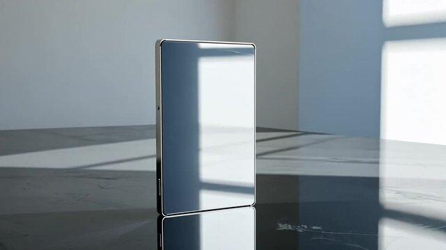 Futuristisches Design: Spiegelndes modernes Smartphone in Pr&auml;sentation