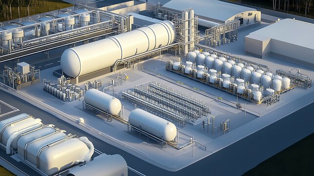Detailed representation of hydrogen storage technologies including cryogenic tanks and metal hydrides for renewable energy integration